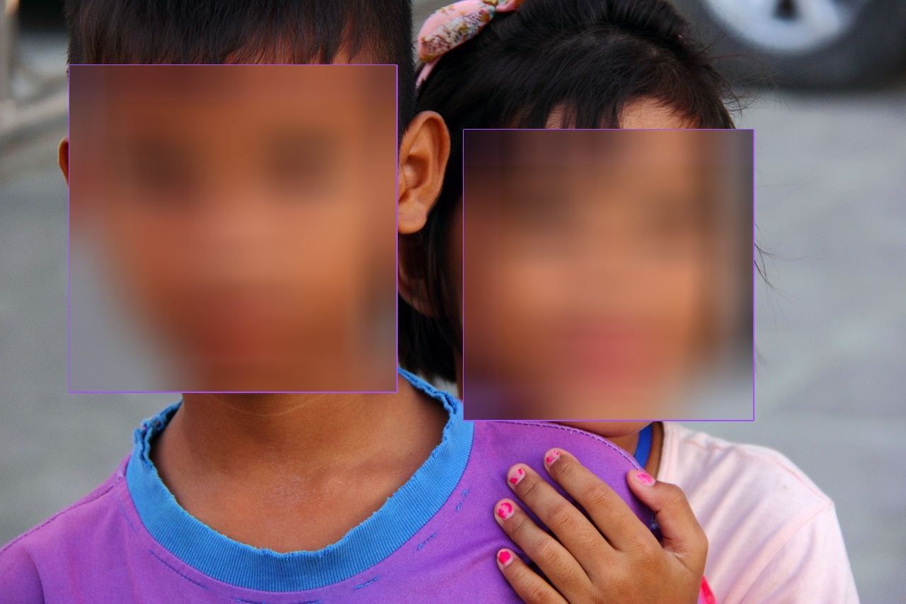 Two detected faces blurred by the pipeline